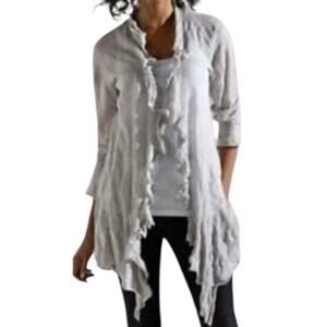 Eileen Fisher Cotton Silk Cashmere Crush Flutter Waterfall Cardigan Size M